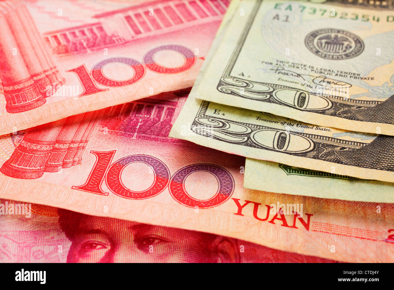 Chinesen und USA Währung Hintergrund. Stockfoto