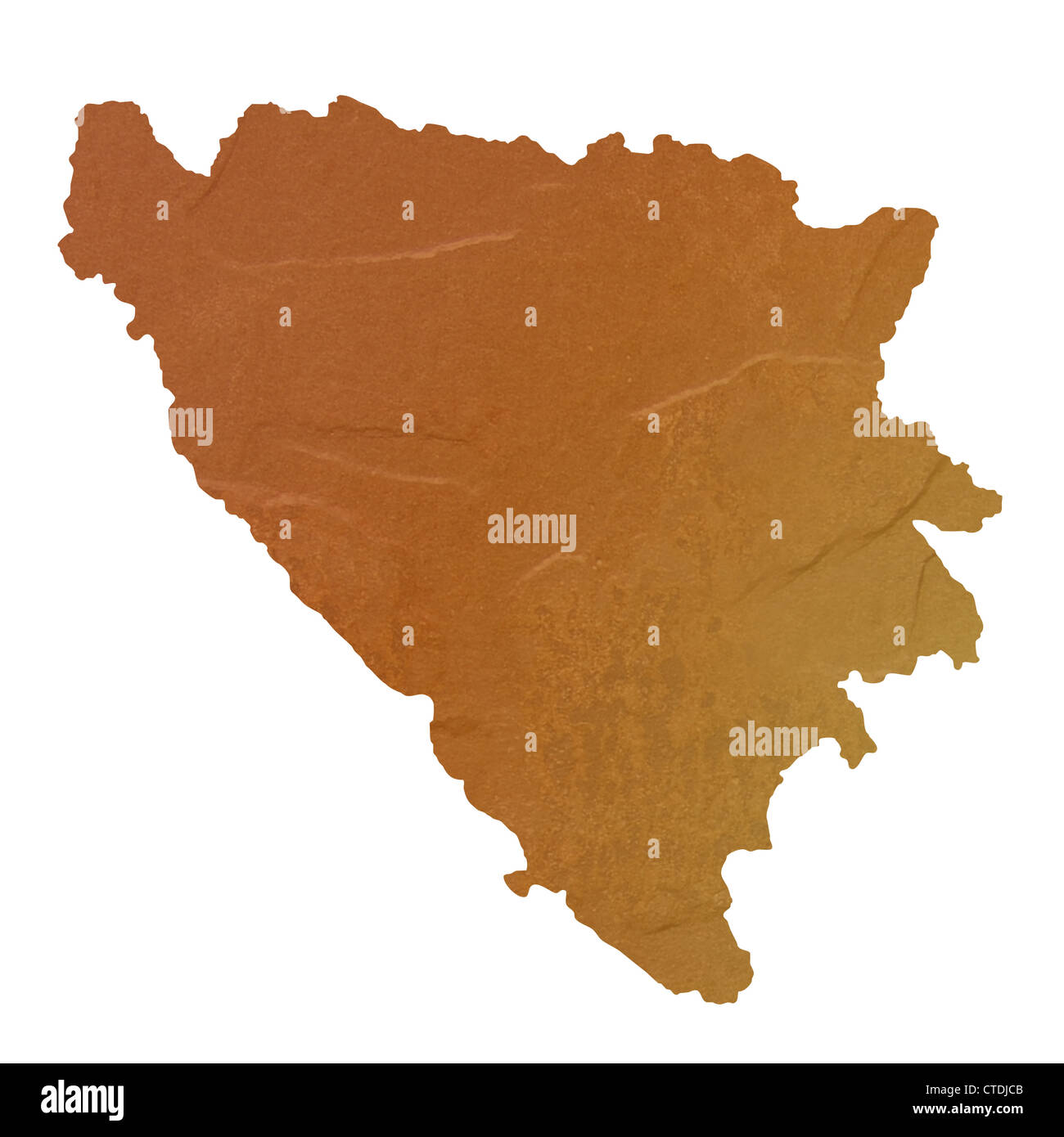 Strukturierte Karte von Bosnien und Herzegowina Karte mit braunen Felsen oder Stein Textur, isoliert auf weißem Hintergrund mit Beschneidungspfad. Stockfoto