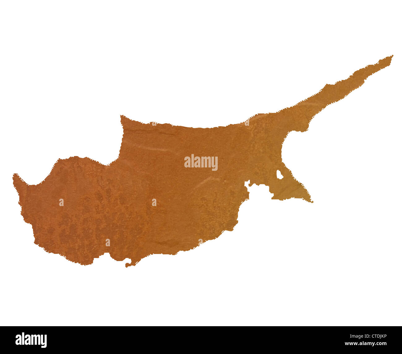 Strukturierte Karte von Zypern Karte mit braunen Felsen oder Stein Textur, isoliert auf weißem Hintergrund mit Beschneidungspfad. Stockfoto