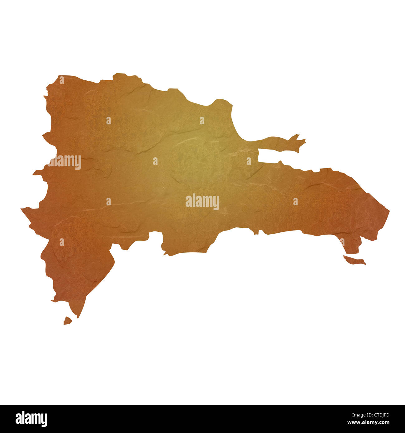 Strukturierte Karte von Dominikanische Republik Karte mit braunen Felsen oder Stein Textur, isoliert auf weißem Hintergrund mit Beschneidungspfad. Stockfoto