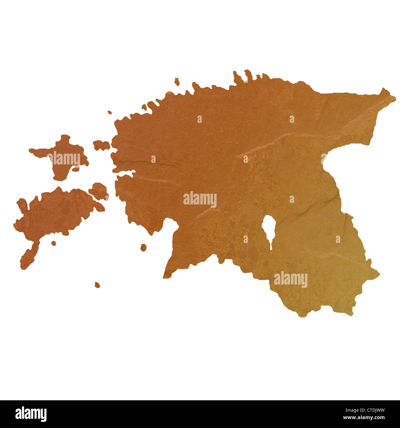 Strukturierte Karte von Estland Karte mit braunen Felsen oder Stein Textur, isoliert auf weißem Hintergrund mit Beschneidungspfad. Stockfoto
