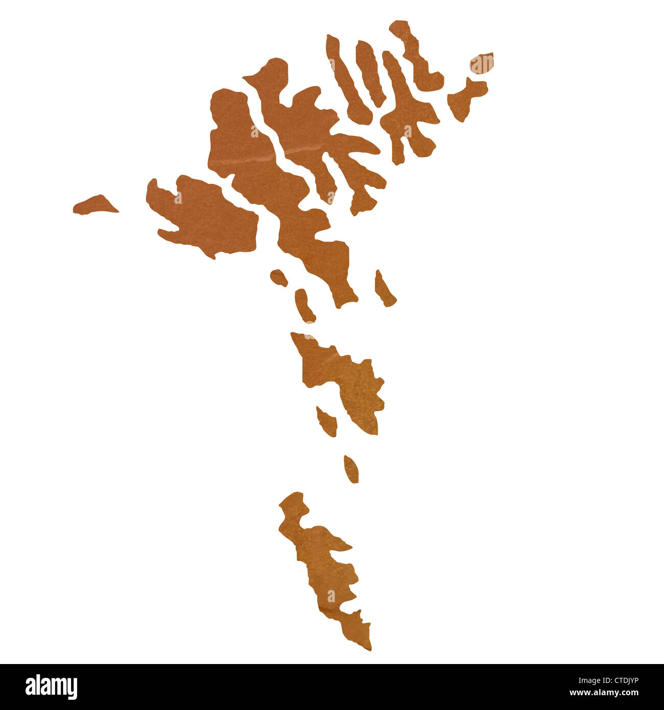 Strukturierte Karte von Färöer Inseln Karte mit braunen Felsen oder Stein Textur, isoliert auf weißem Hintergrund mit Beschneidungspfad. Stockfoto
