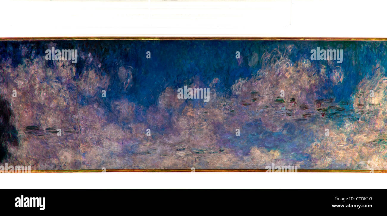 Einer der acht Seerose Wandmalereien von Claude Monet, in speziell entwickelten elliptischen-förmigen Zimmer im Musee de l ' Orangerie untergebracht. Stockfoto