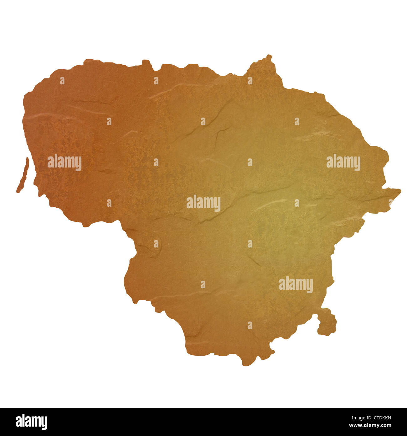 Strukturierte Karte Litauen Landkarte mit braunen Felsen oder Stein Textur, isoliert auf weißem Hintergrund mit Beschneidungspfad. Stockfoto