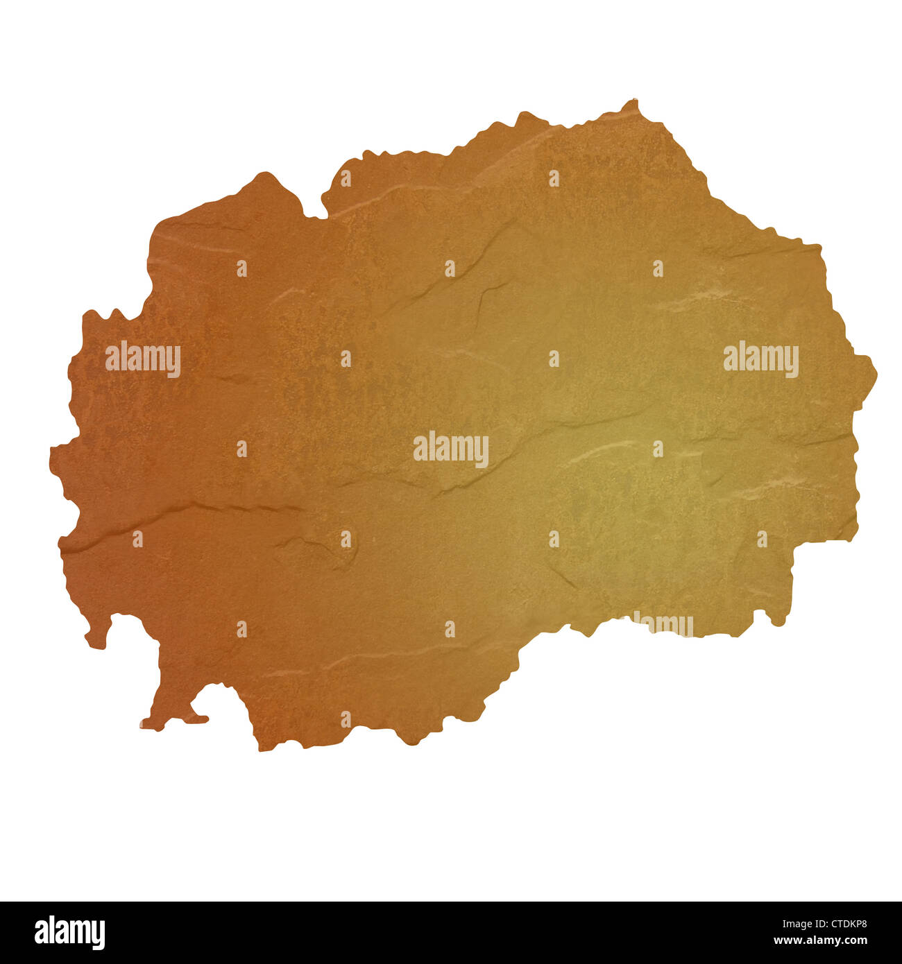 Strukturierte Karte von Mazedonien Karte mit braunen Felsen oder Stein Textur, isoliert auf weißem Hintergrund mit Beschneidungspfad. Stockfoto