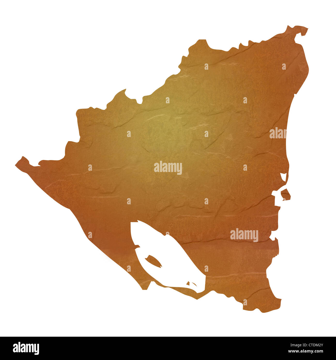 Strukturierte Karte von Nicaragua Karte mit braunen Felsen oder Stein Textur, isoliert auf weißem Hintergrund mit Beschneidungspfad. Stockfoto
