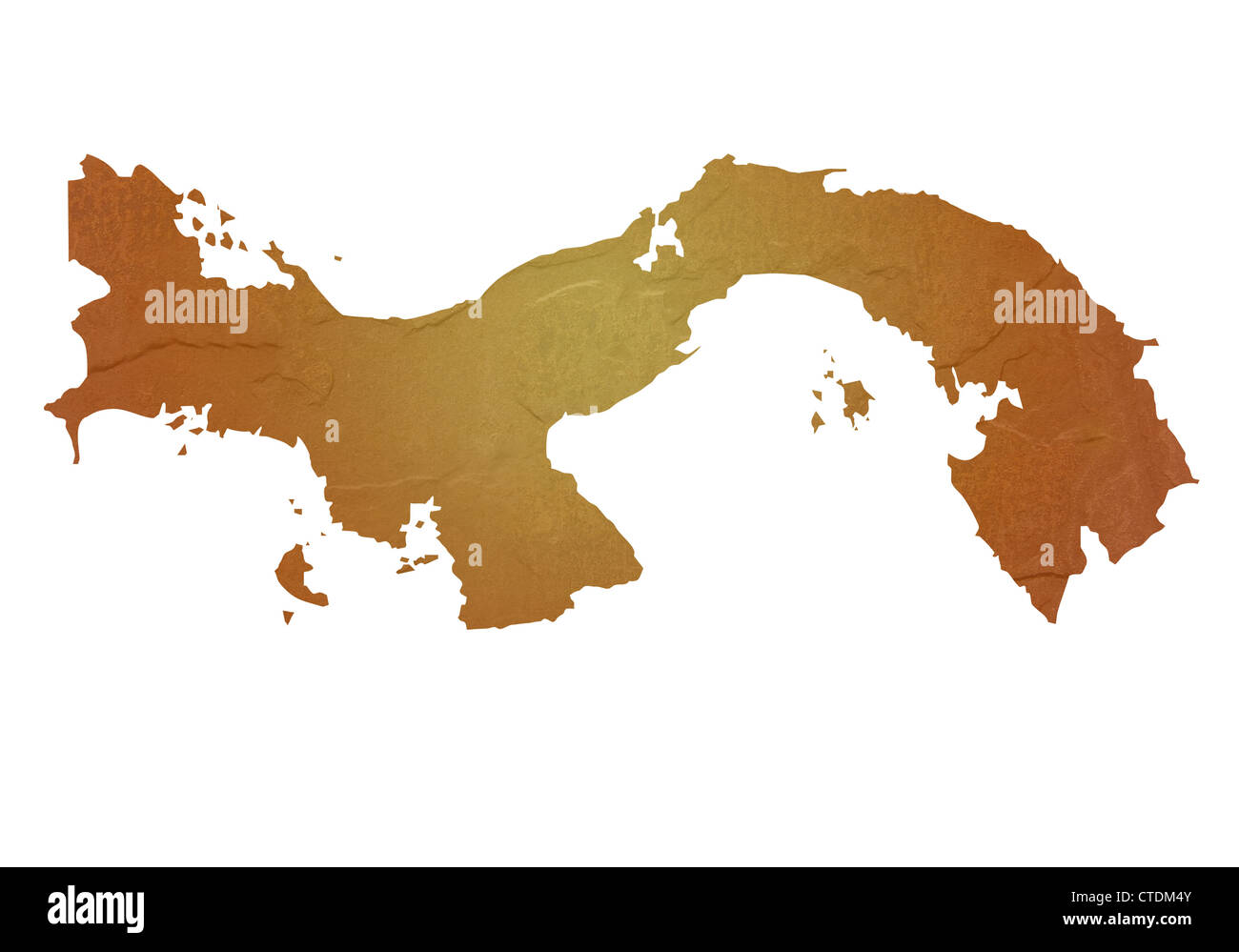 Strukturierte Karte von Panama Karte mit braunen Felsen oder Stein Textur, isoliert auf weißem Hintergrund mit Beschneidungspfad. Stockfoto