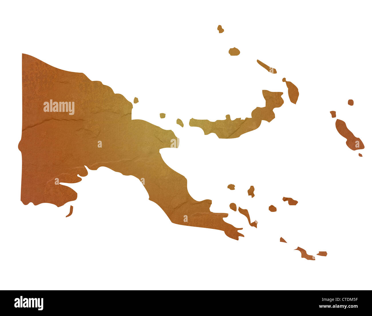 Papa-Neuguinea Karte mit braunen Felsen oder Stein Textur, isoliert auf weißem Hintergrund mit Beschneidungspfad. Stockfoto
