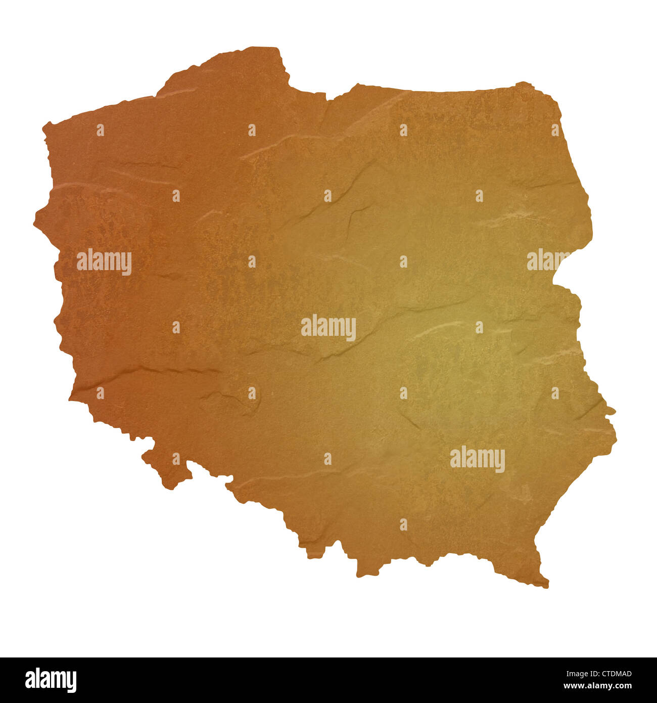Strukturierte Karte von Polen Karte mit braunen Felsen oder Stein Textur, isoliert auf weißem Hintergrund mit Beschneidungspfad. Stockfoto