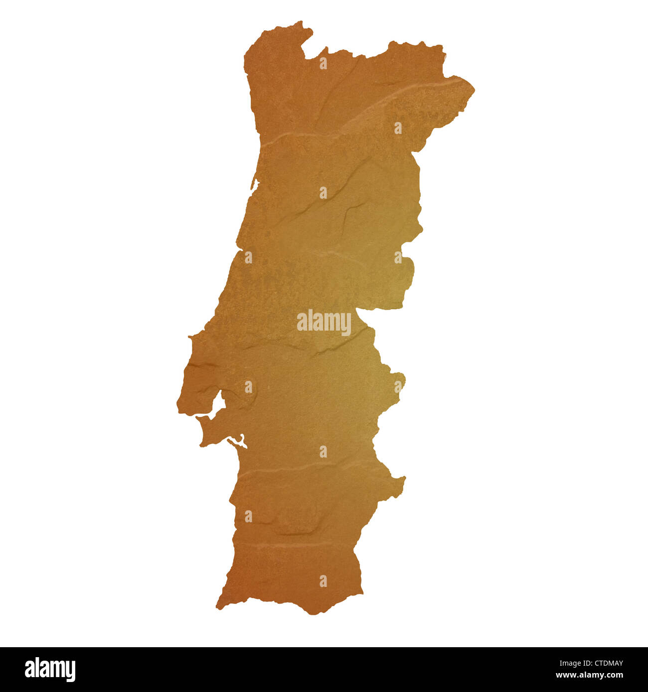 Strukturierten Landkarte Portugal Karte mit braunen Felsen oder Stein Textur, isoliert auf weißem Hintergrund mit Beschneidungspfad. Stockfoto