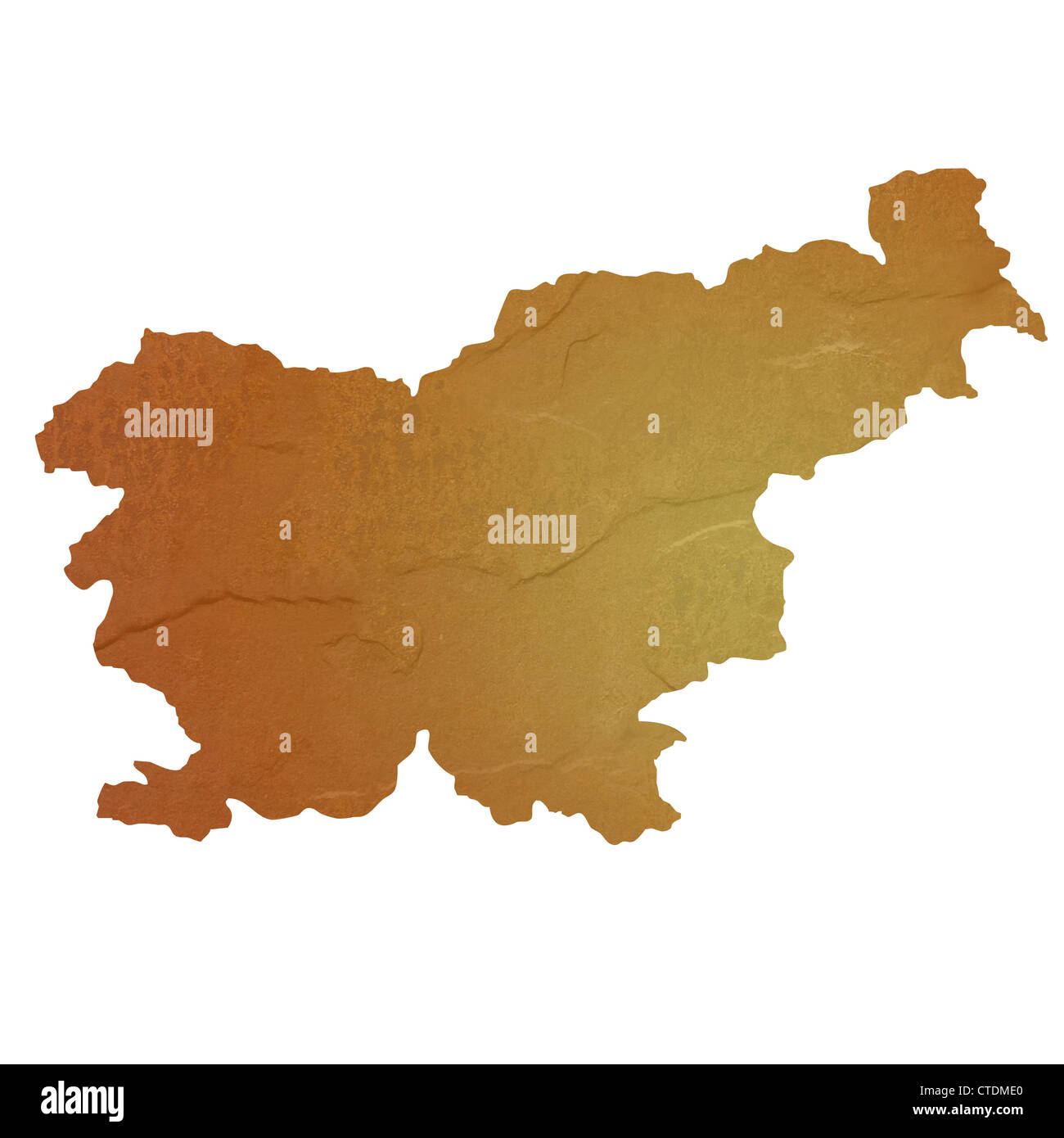 Strukturierte Karte von Slowenien Karte mit braunen Felsen oder Stein Textur, isoliert auf weißem Hintergrund mit Beschneidungspfad. Stockfoto