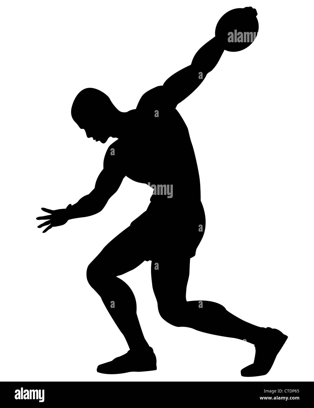 Illustrierte Silhouette eines Mannes zu einem Diskus werfen Sie Stockfoto
