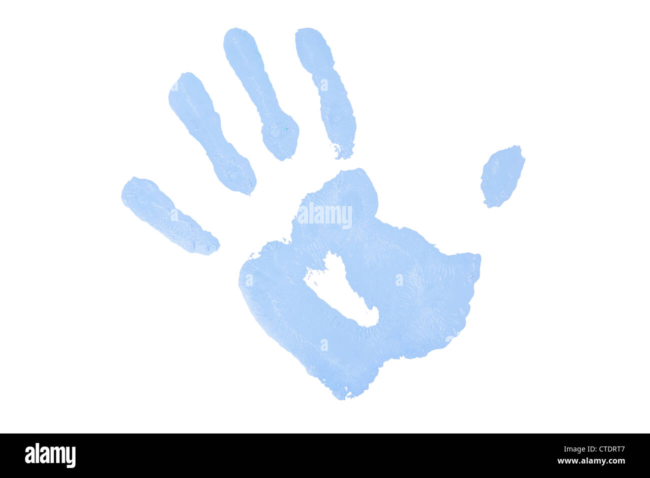 Einem blauen Handabdruck Stockfoto