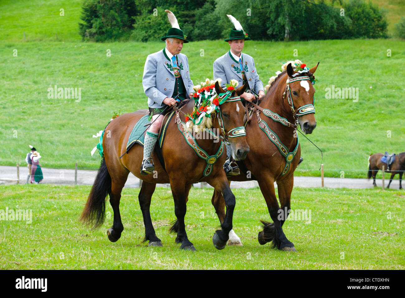 traditionelle und jährliche katholischen Pferdeparade in Dorf Steingaden, Bayern, Deutschland Stockfoto