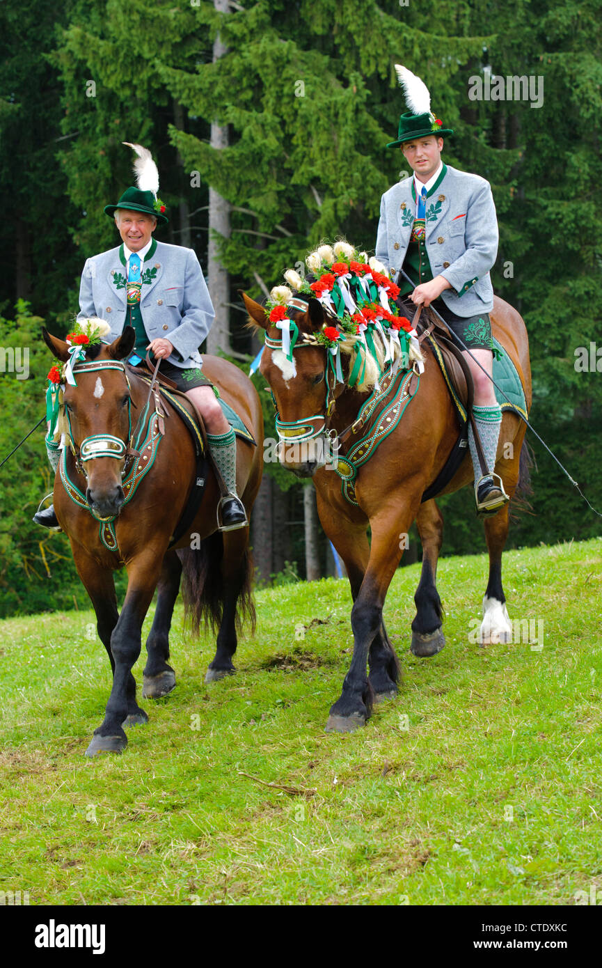 traditionelle und jährliche katholischen Pferdeparade in Dorf Steingaden, Bayern, Deutschland Stockfoto