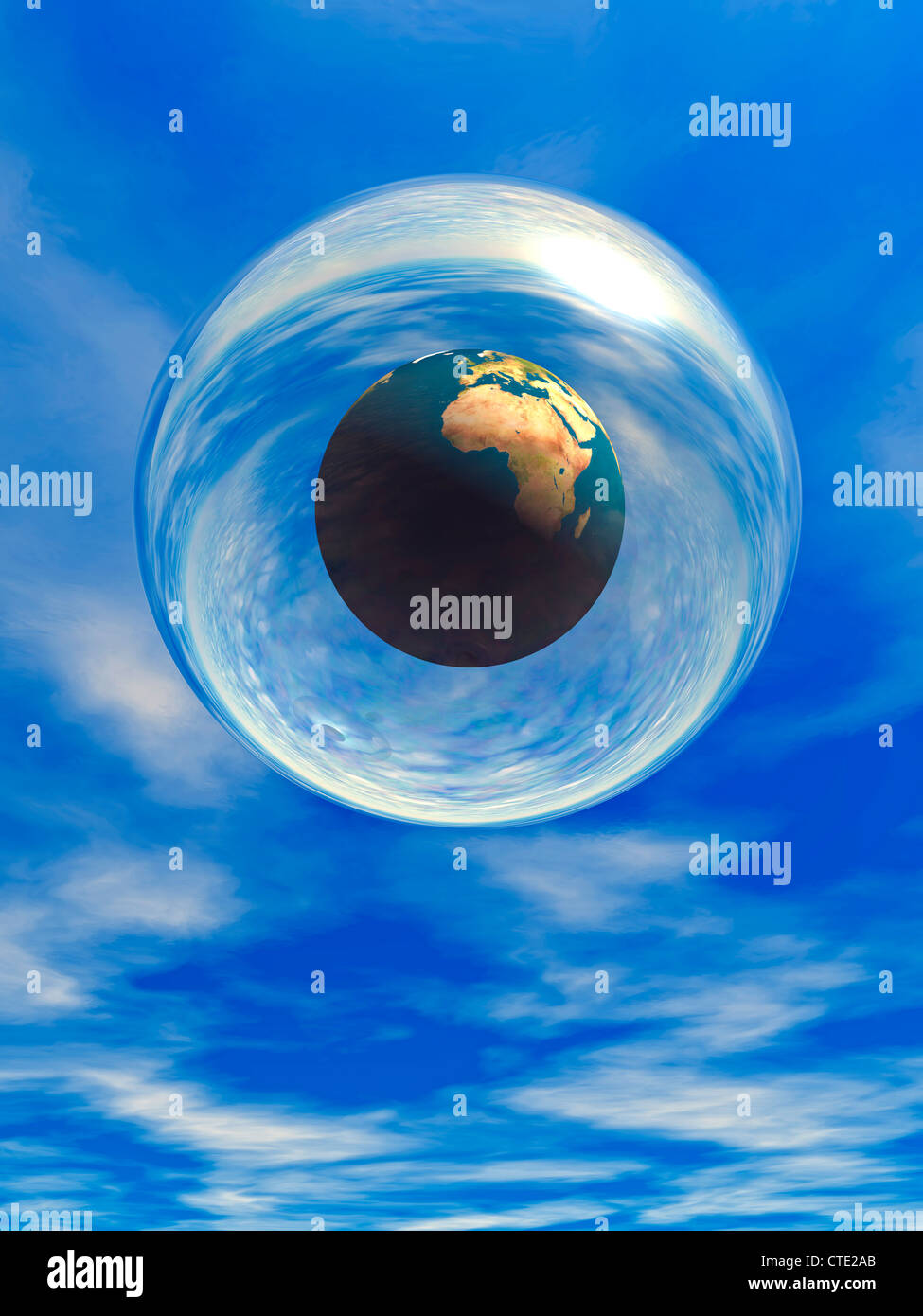 Abbildung eines Planeten Herd Modells in einer Glas-Blase Stockfoto