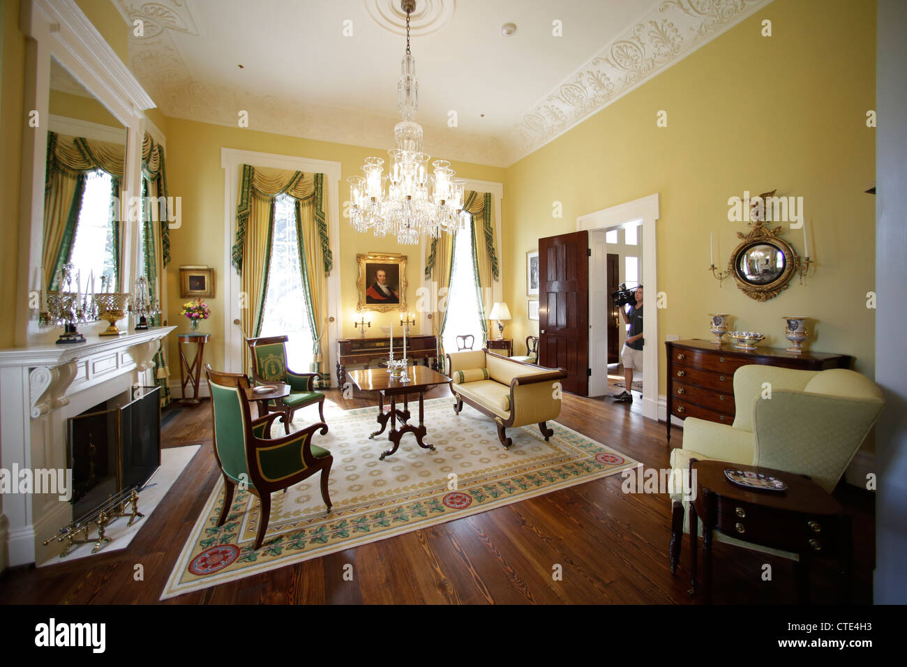 Große Stube im restaurierten historischen Texas des Gouverneurs in Austin nach fast zerstört durch einen Brand im Jahr 2008 Stockfoto