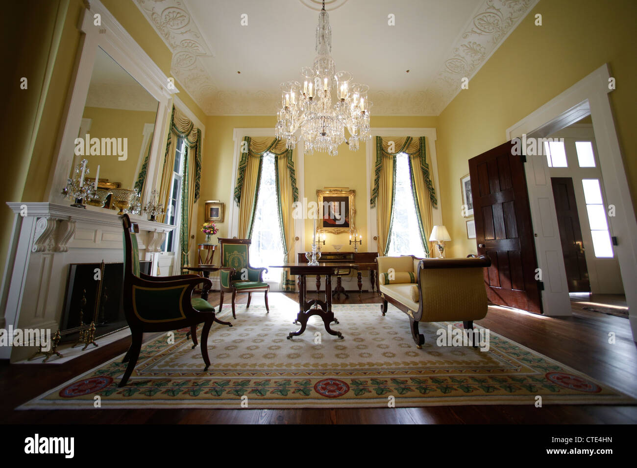 Große Stube im restaurierten historischen Texas des Gouverneurs in Austin nach fast zerstört durch einen Brand im Jahr 2008 Stockfoto