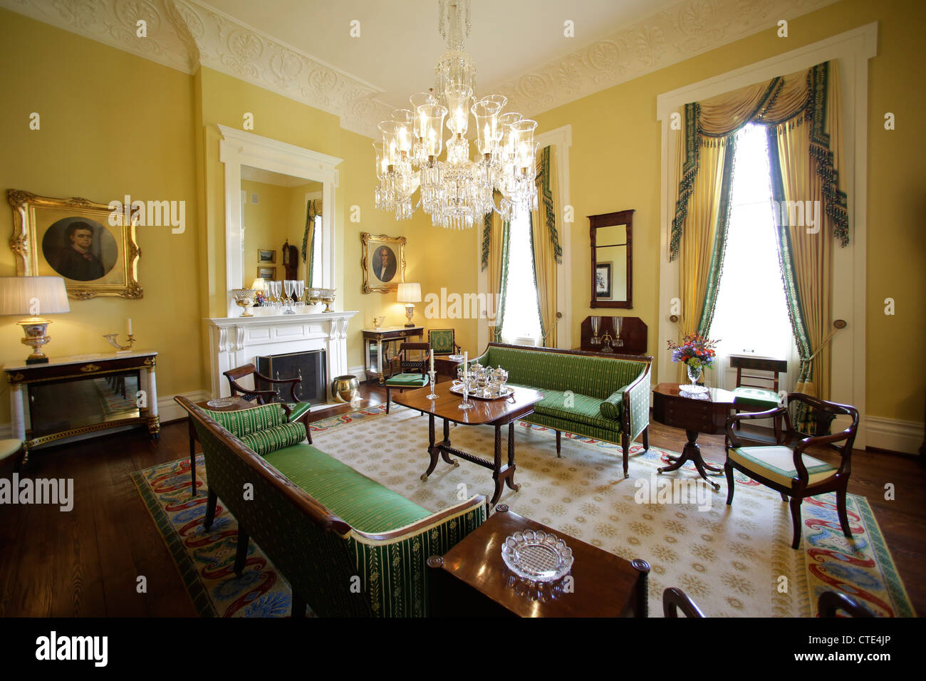 Große Stube im restaurierten historischen Texas des Gouverneurs in Austin nach fast zerstört durch einen Brand im Jahr 2008 Stockfoto