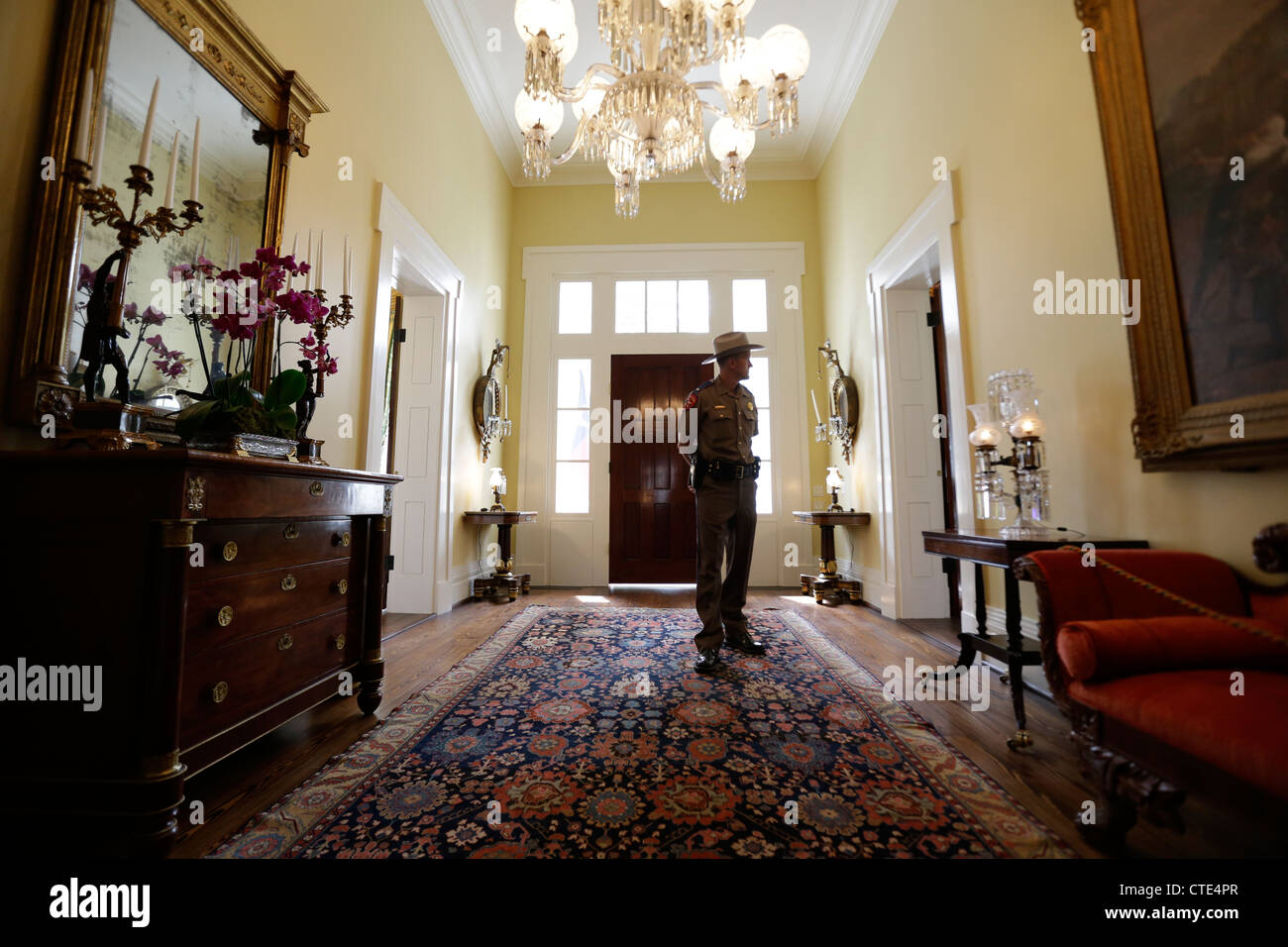 Der Gouverneur von Texas Mansion Austin, Texas. Nach vier Jahren wurde die historische Texas des Gouverneurs nach Brand restauriert. Stockfoto