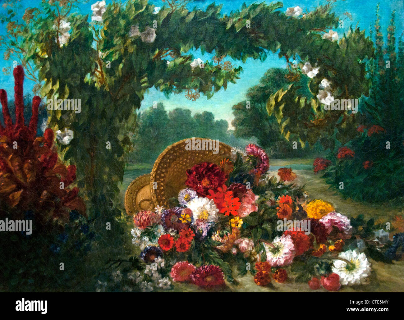 Korb mit Blumen 1848 von Eugène Delacroix Franzosen 1798 – 1863 Paris Frankreich Stockfoto