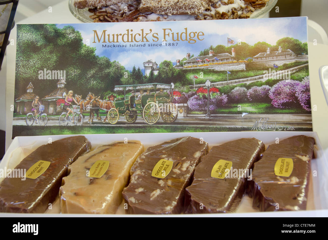 Michigan, Mackinac Island. Beliebte Insel Fudge Shop. Stockfoto