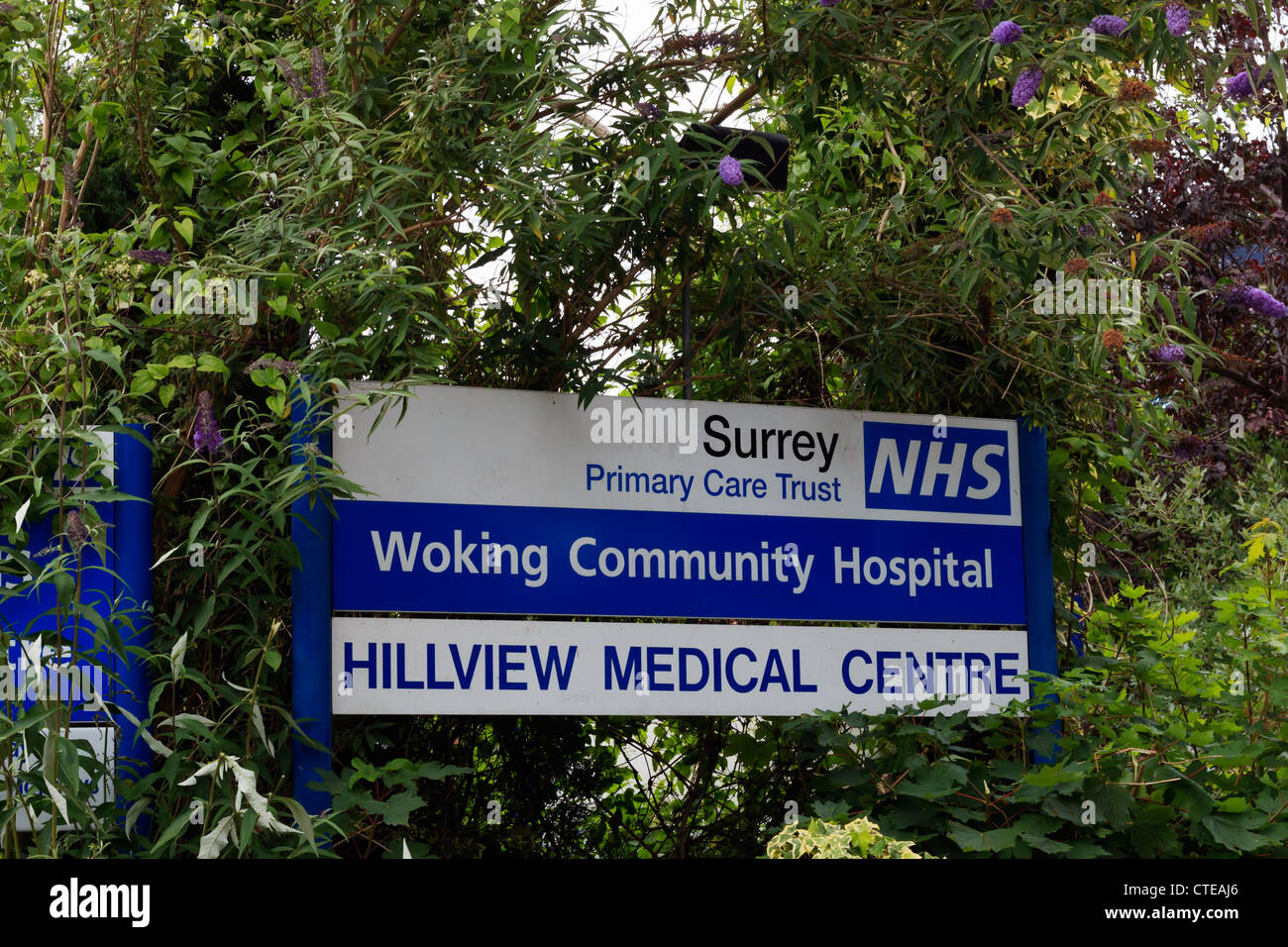Woking Community Hospital Hillview Ärztezentrum Zeichen Stockfoto