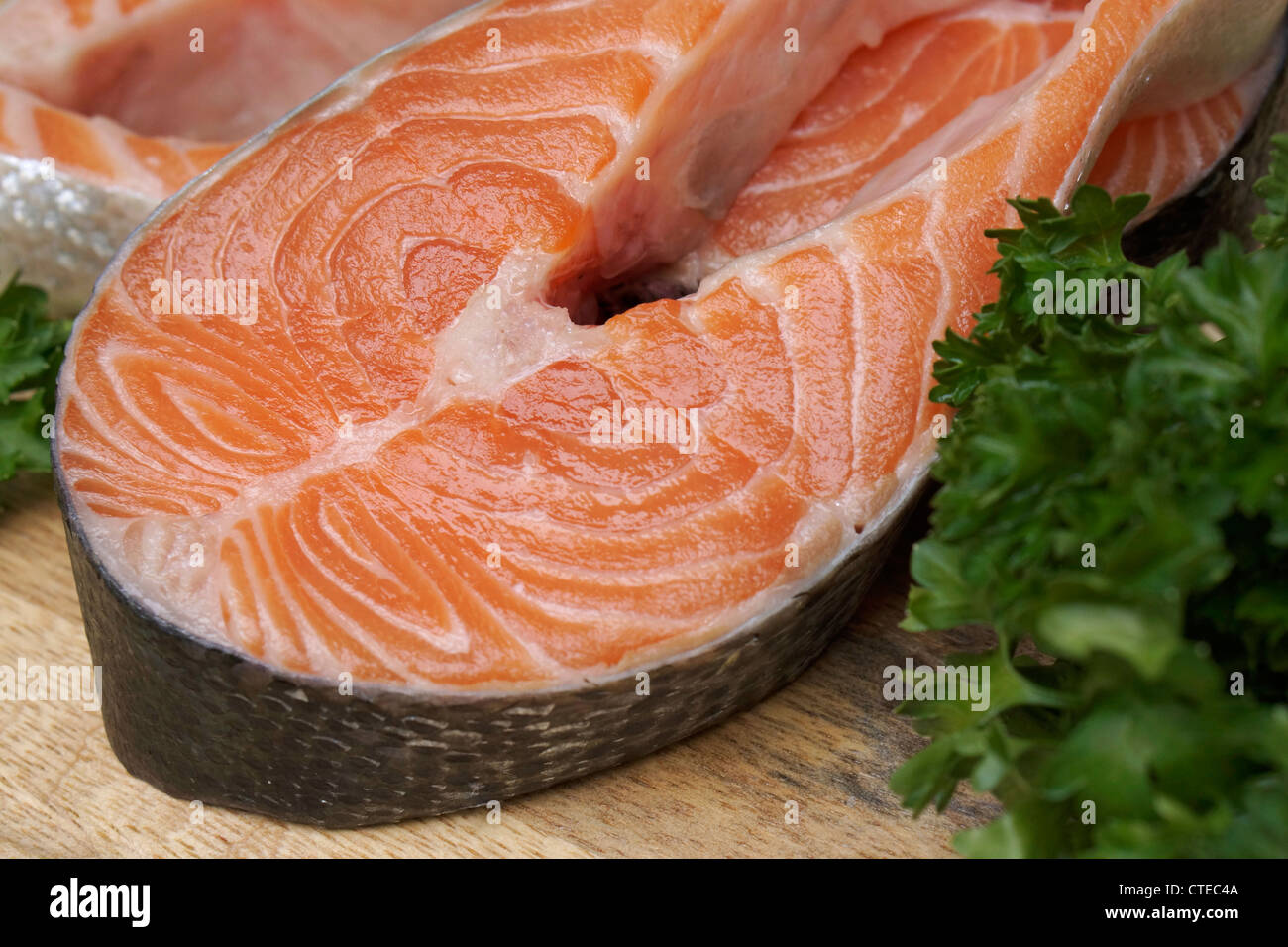 Roher Lachs, Lachs Filet Steak Stockfoto