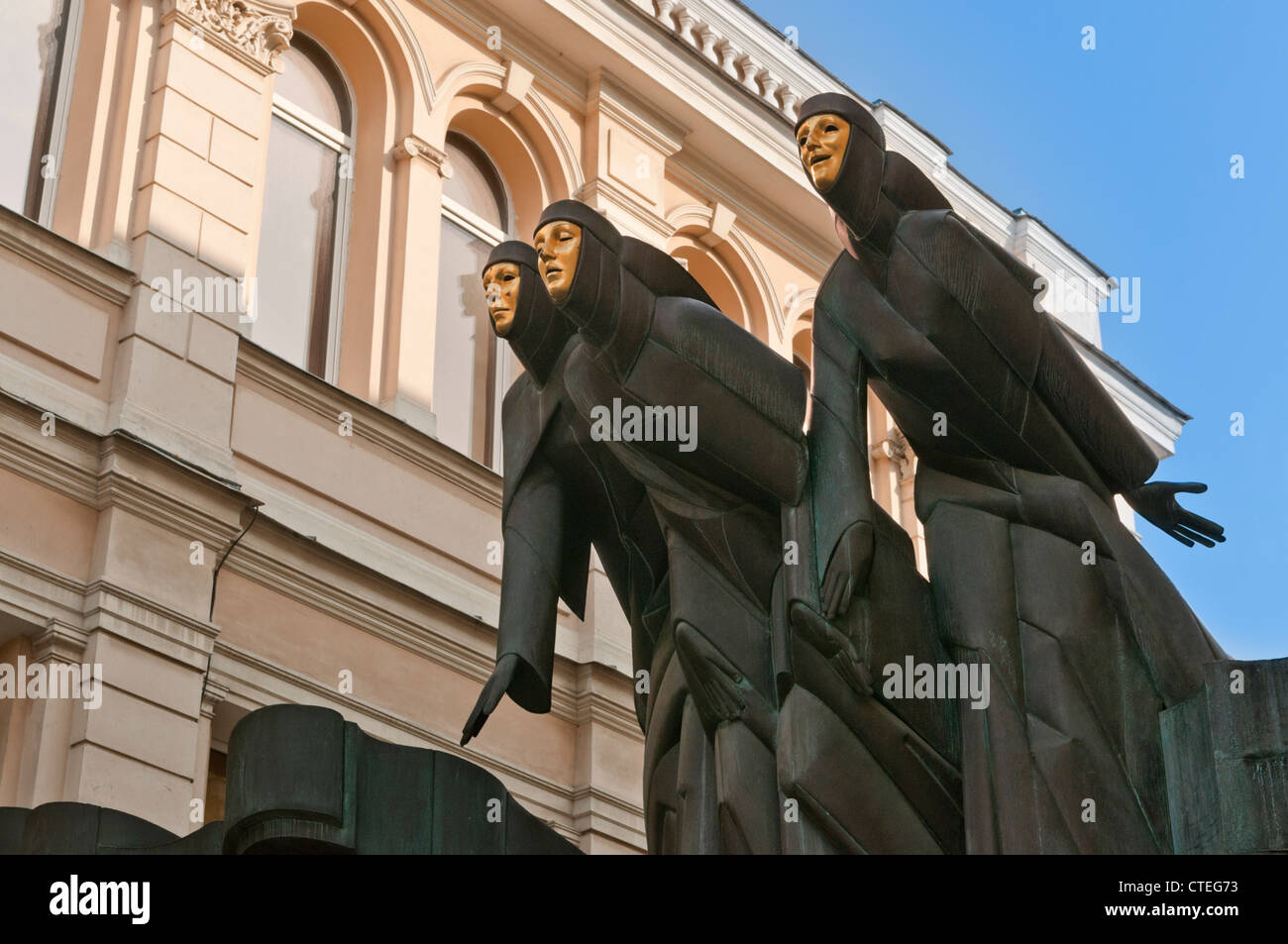 Die drei Musen Statue National Drama Theater Vilnius Litauen Stockfoto