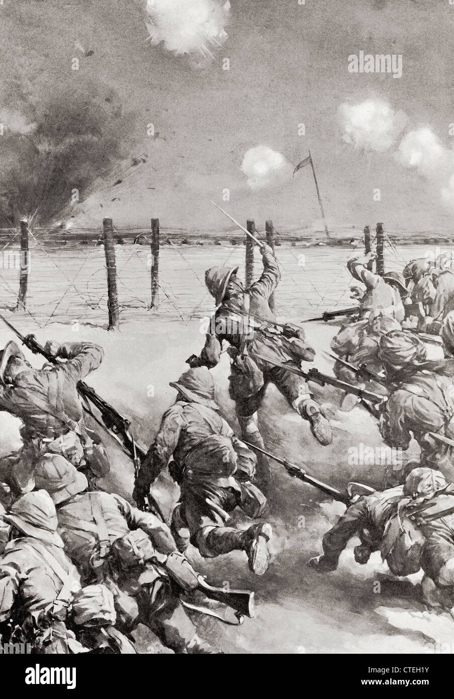 Die 2. Dorsets bei Kut-el-Amara Angriff der türkischen Schanzen an der Belagerung von Kut im ersten Weltkrieg. Stockfoto