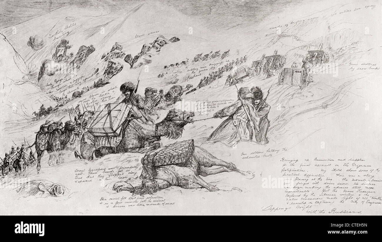 Die russische Armee Erziehung Waffen und Munition für den Angriff in Erzurum, Türkei im ersten Weltkrieg. Stockfoto
