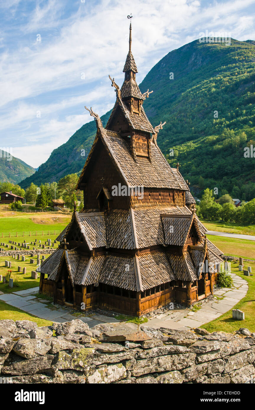 Die Stabkirche (Holzkirche) Borgund, Norwegen Stockfoto