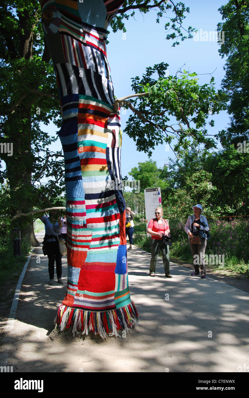 Urban knitting auf der Floriade 2012, Gartenbau Weltausstellung Venlo Niederlande Stockfoto