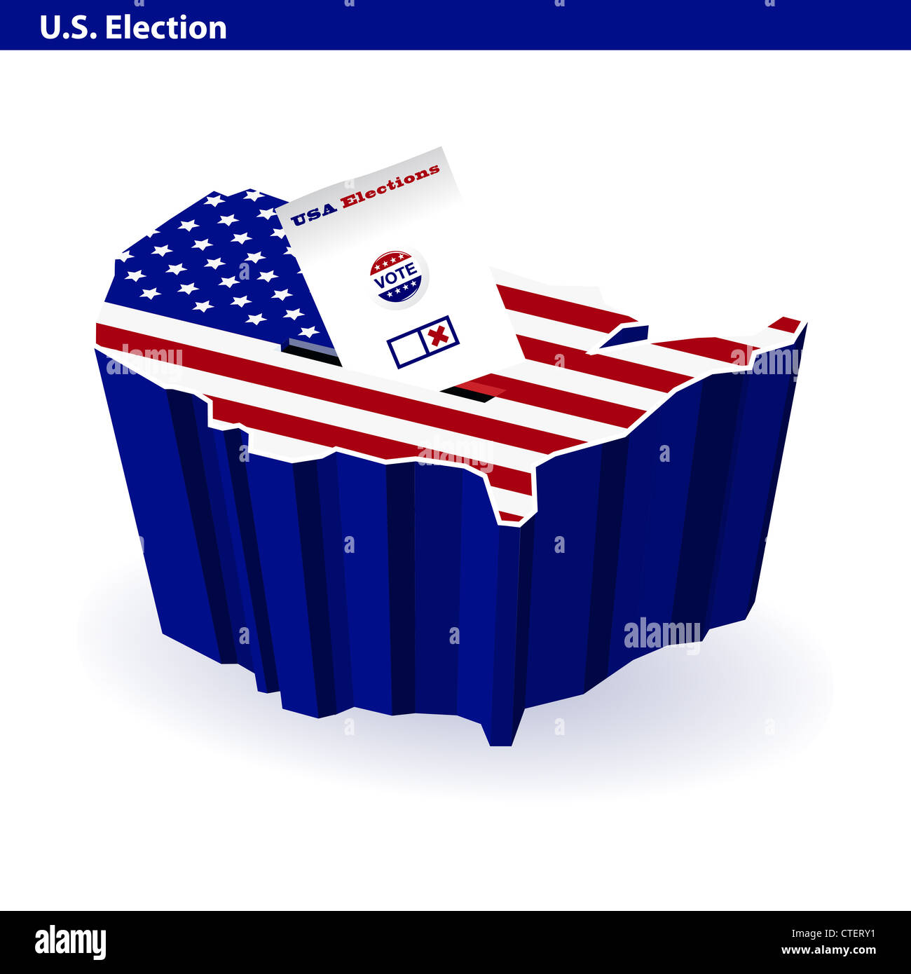 US-Präsidentschaftswahlen Wahlurne Usa Karte Form Stockfoto