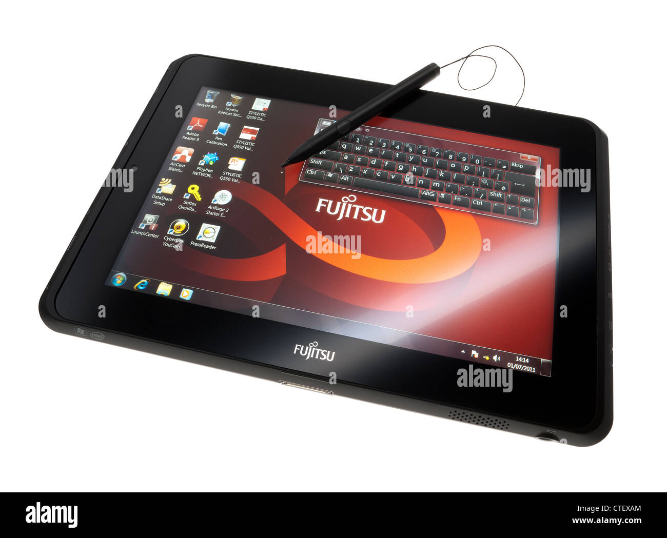 Fujitsu Tablet-PC PC mit Stift Stockfoto