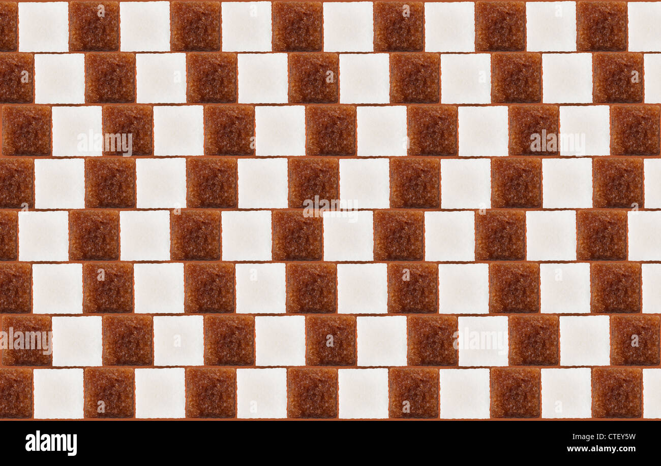 Optische Illusion: parallele Linien aus Klumpen (Würfel) weiß und Rohrzucker hergestellt Stockfoto