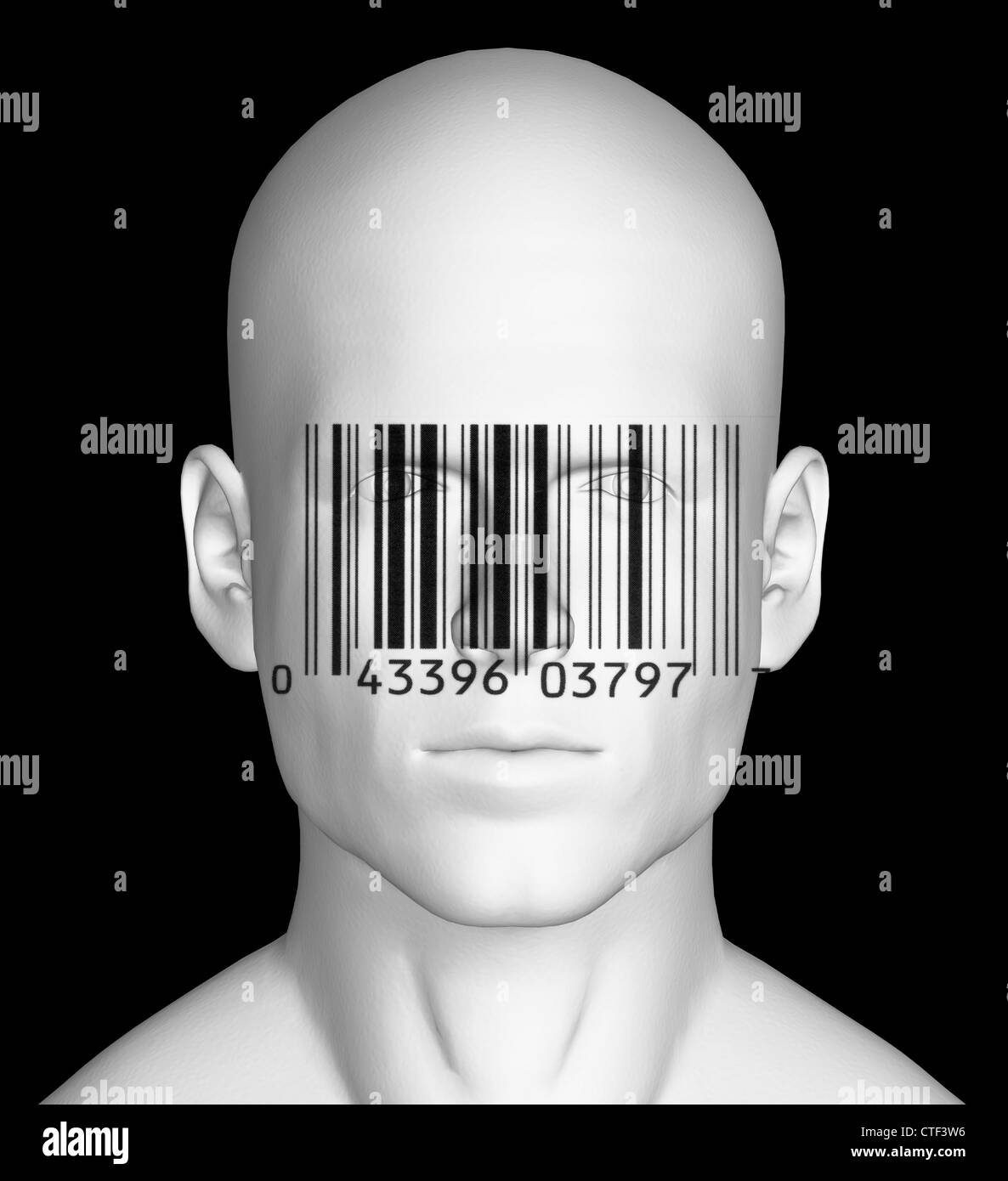 Konzeptbild anthropomorphe Figur mit Barcode Stockfoto