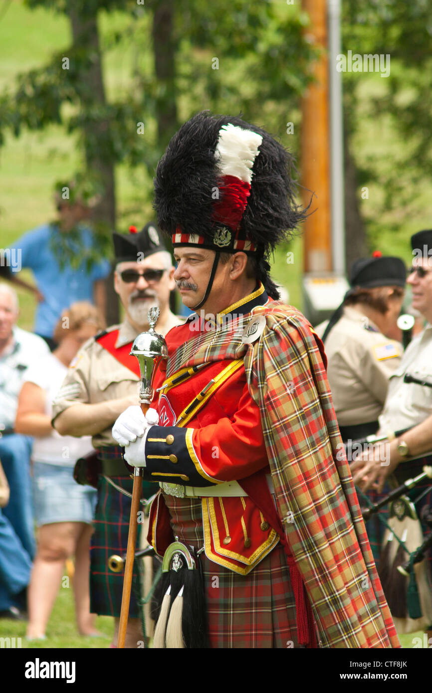 Drum Major Atlanta Pipe Band beim schottischen Highland Festival, Blairsville Georgia USA Stockfoto