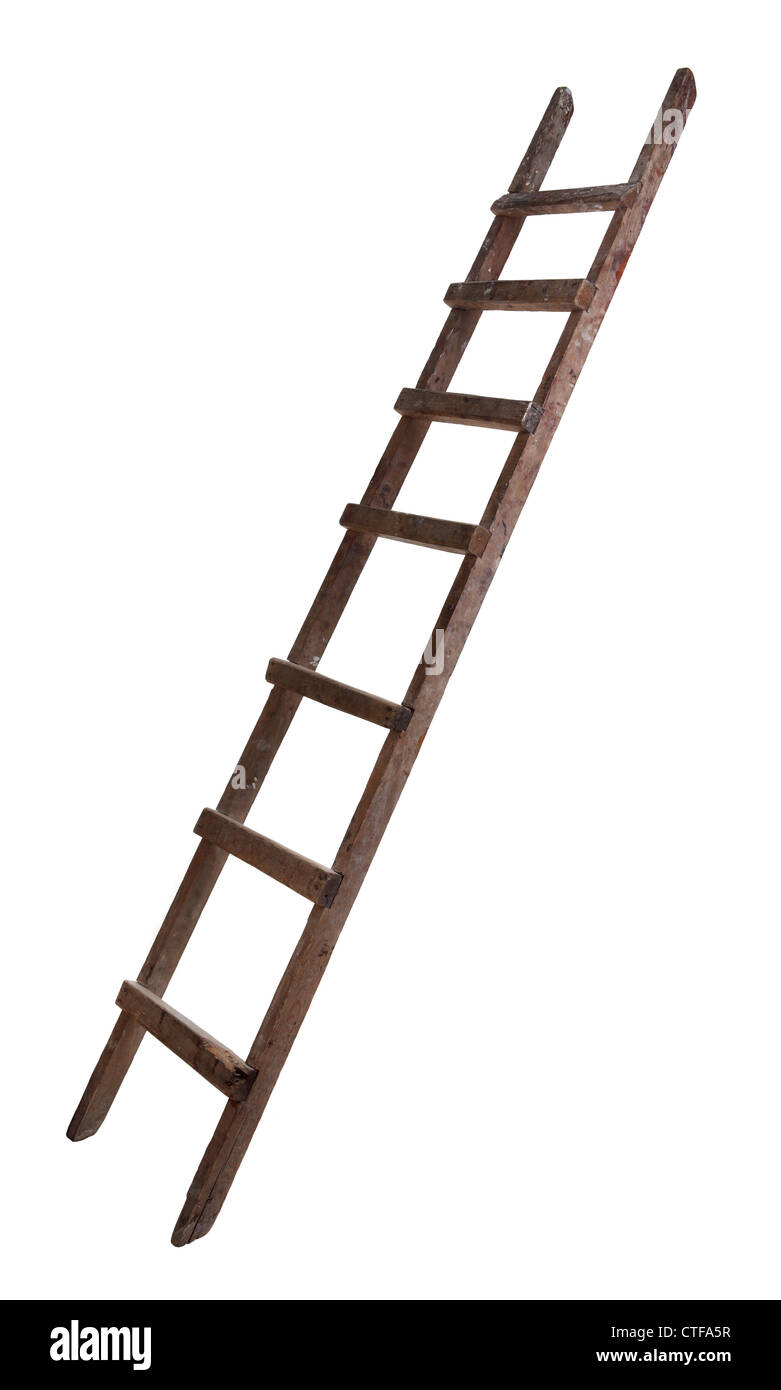 braune Holztreppe in einem Holzhaus Stockfoto