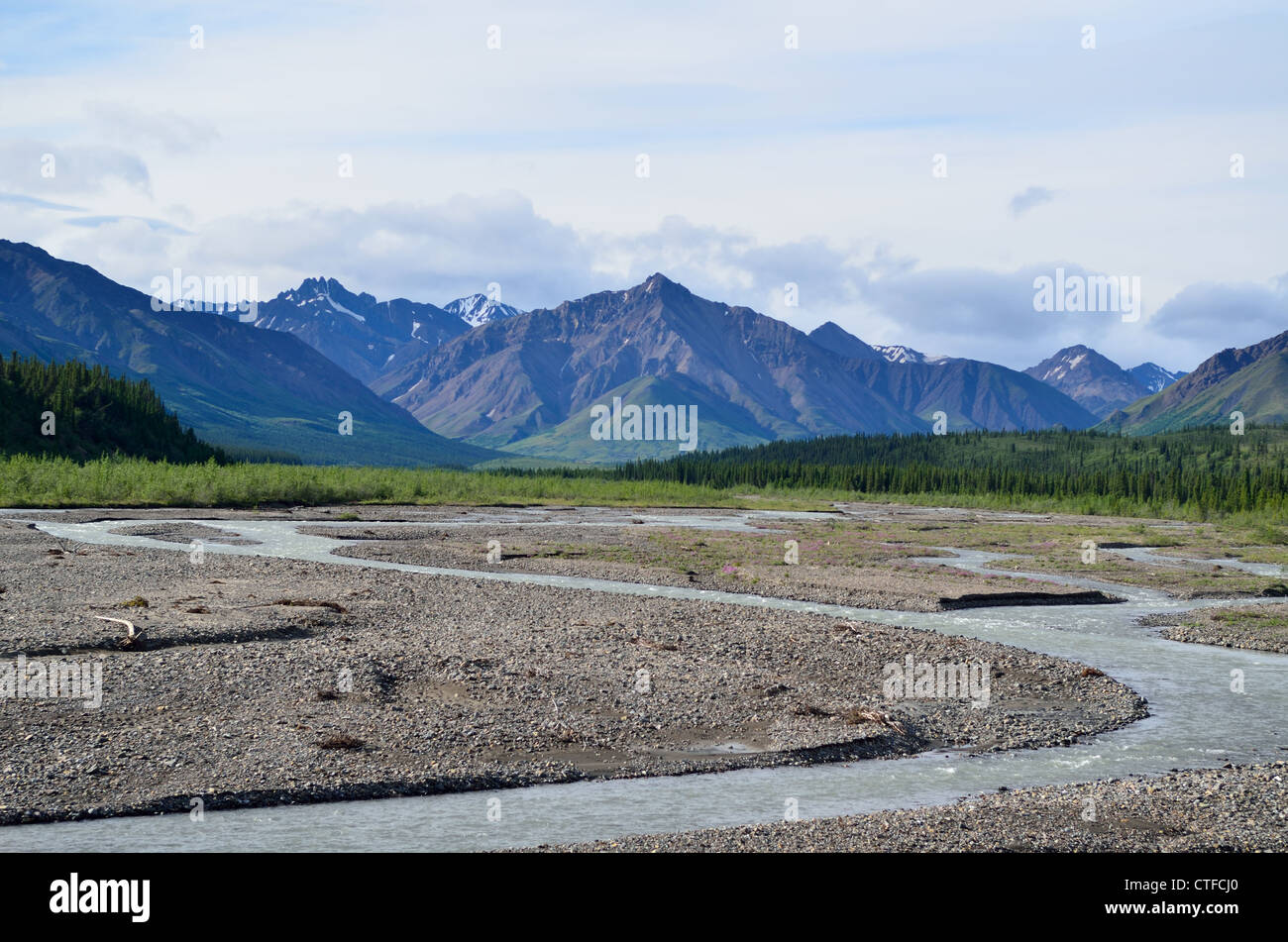 Berge und Flüsse im Denali-Nationalpark und Wildheit zu bewahren. Alaska, USA. Stockfoto