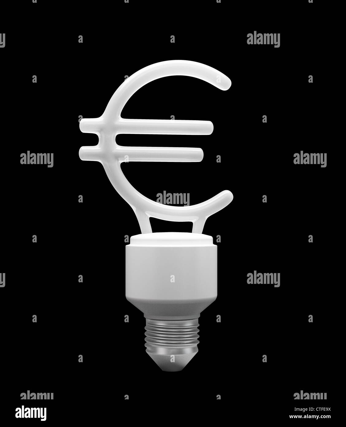 Eine Energiesparlampe geformt wie das Euro-Währungssymbol Stockfoto
