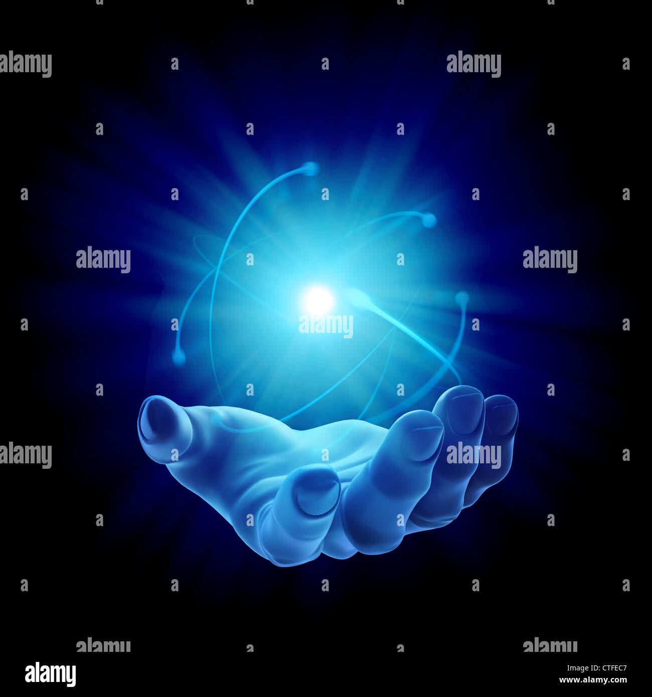 Geheimnisvolle Kraft - offene Hand mit einem gleißenden Licht Stockfoto