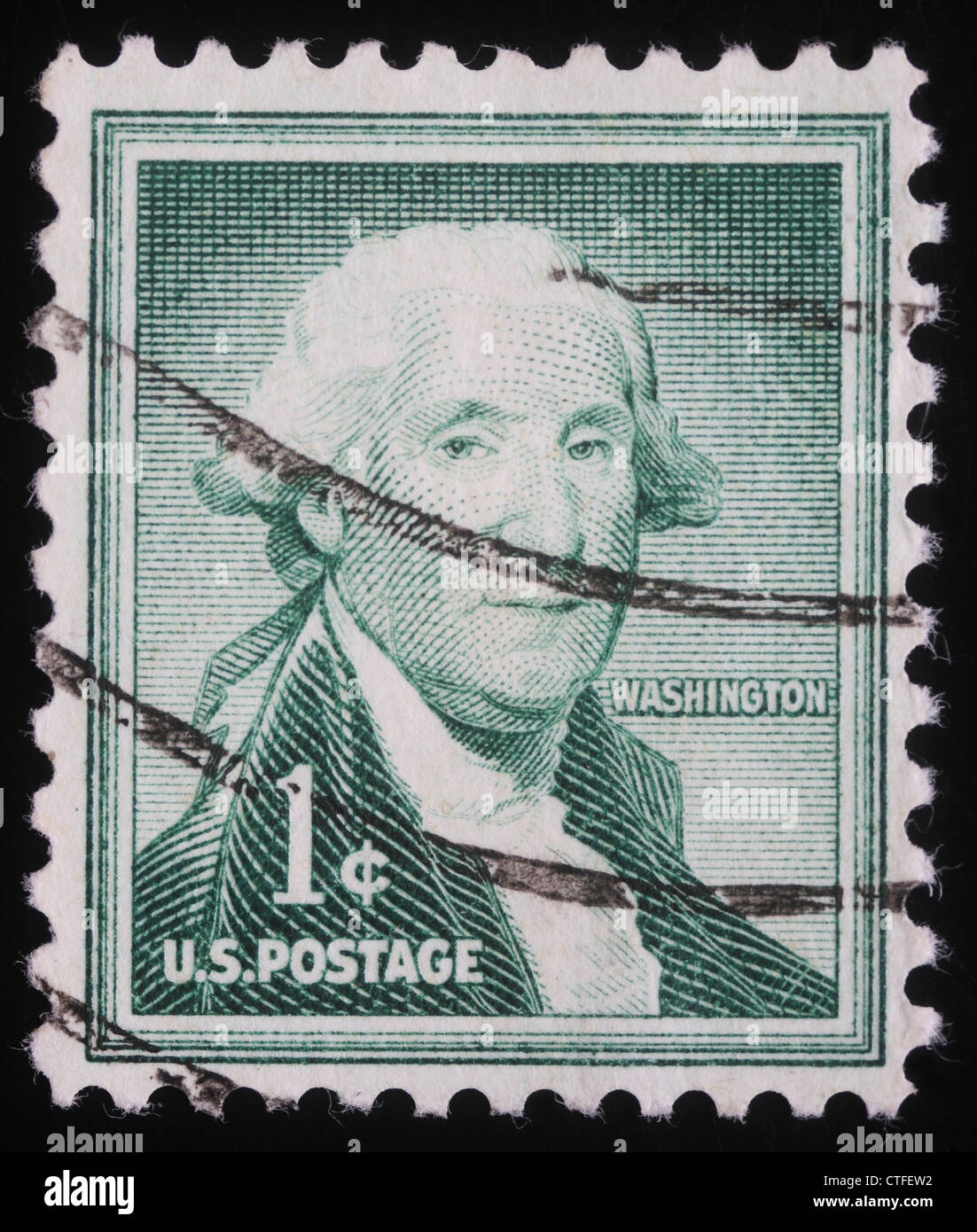 USA – um 1950: Eine Briefmarke zeigt Bild Porträt Thomas Jefferson war der dritte Präsident der Vereinigten Staaten Stockfoto