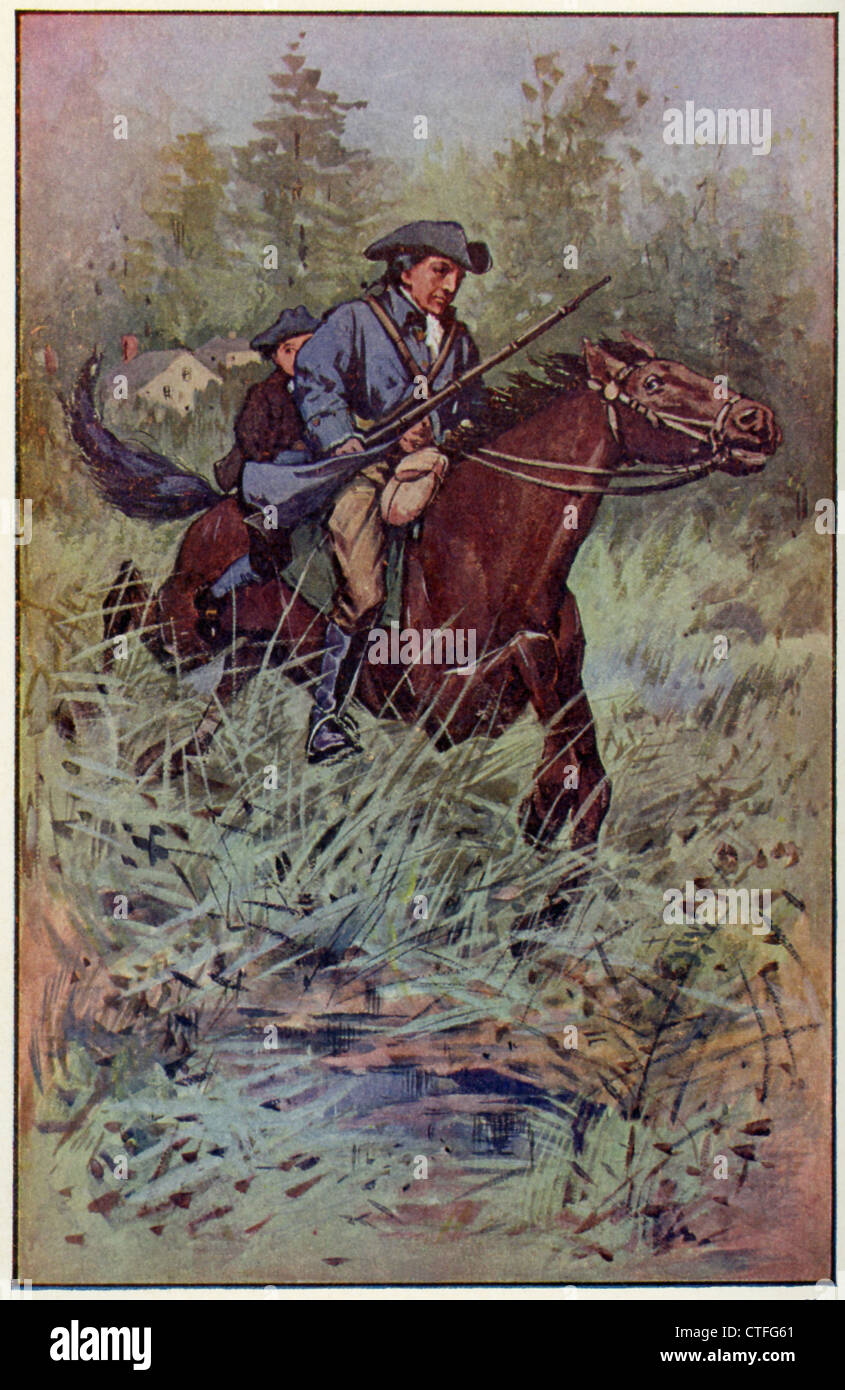 In John P. Kennedys Roman galoppiert Horse Shoe Robinson Weg von seinen Tory Fängern. Stockfoto