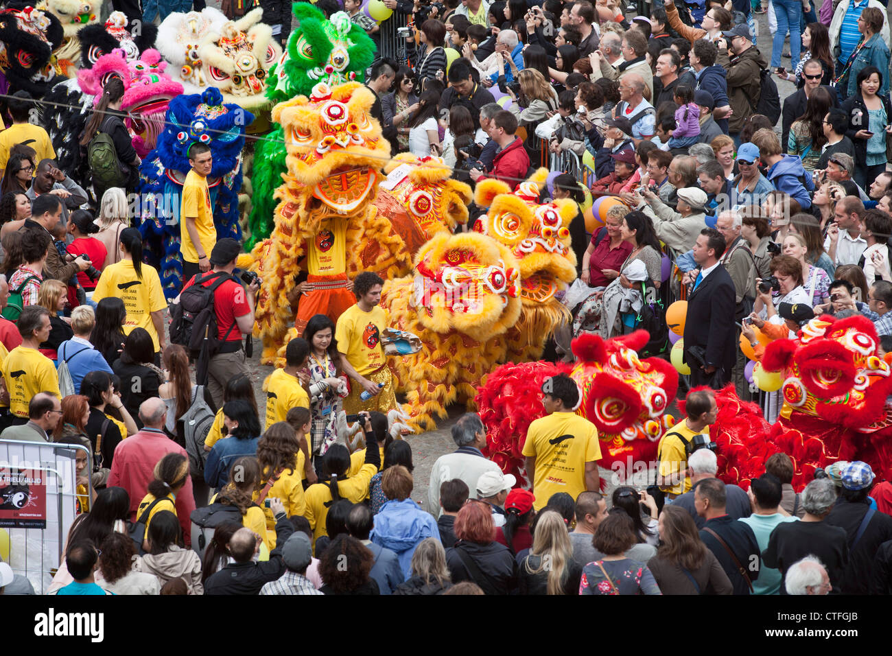 Niederlande, Amsterdam, tanzen 9. Juli 2011, 100 Löwen auf dem Dam. Stockfoto