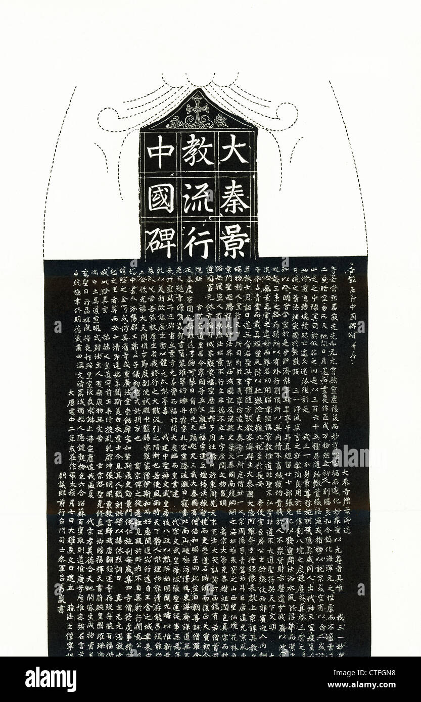 Diese reiben, bis 781 n. Chr., zeigt die berühmte christliche Inschrift auf einem großen Stein Denkmal in Singanfu, China. Stockfoto