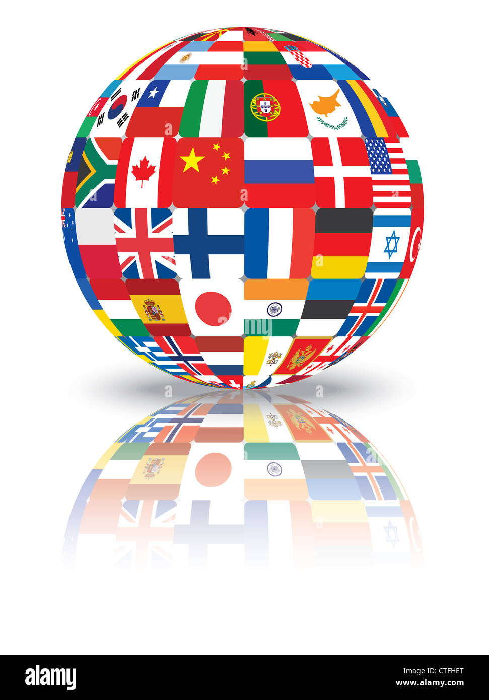 Kugel mit Flaggen der Welt-Illustration Stockfoto
