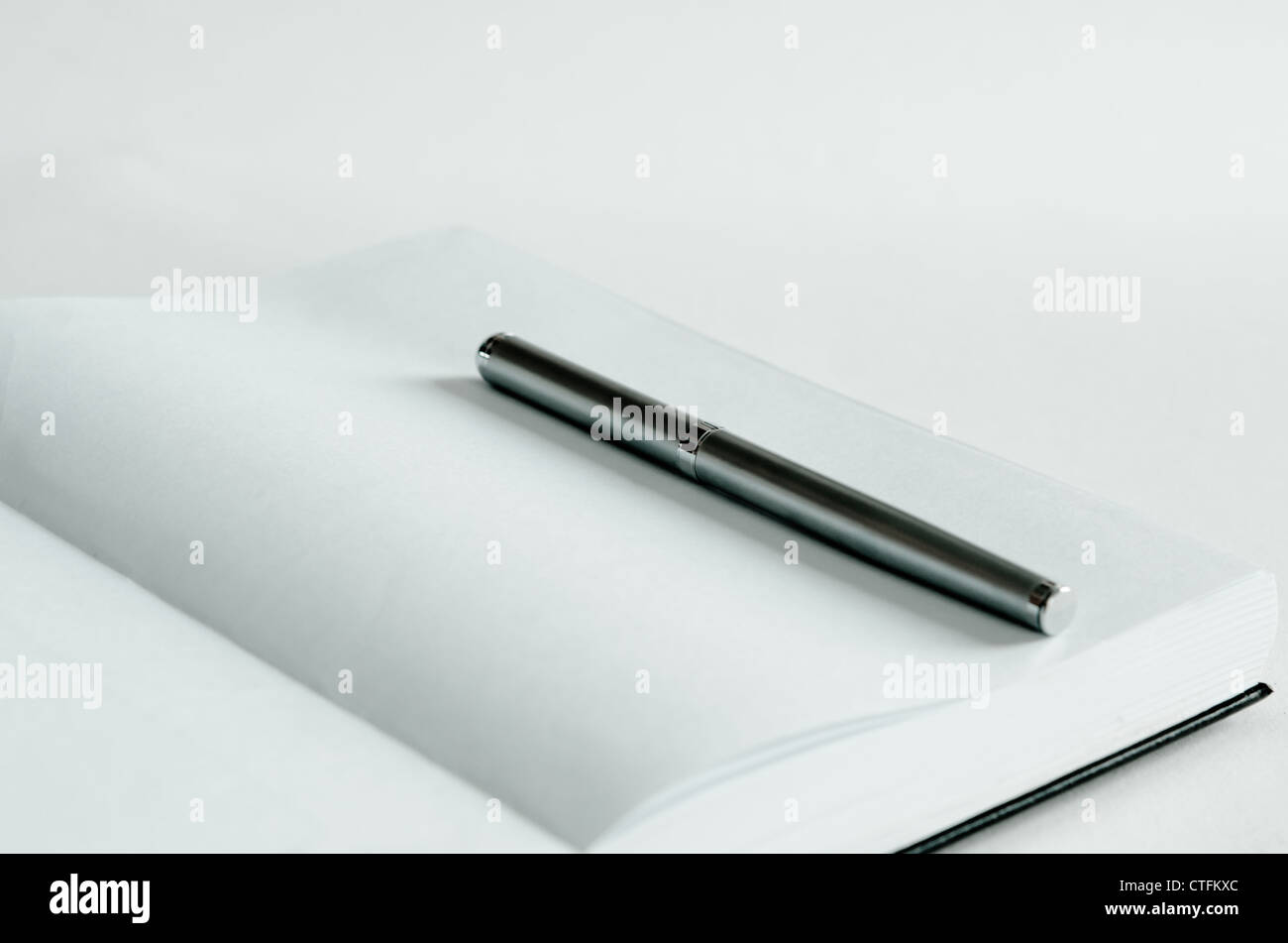 Geöffneten Notizbuch und Stift für Datensätze. Stockfoto