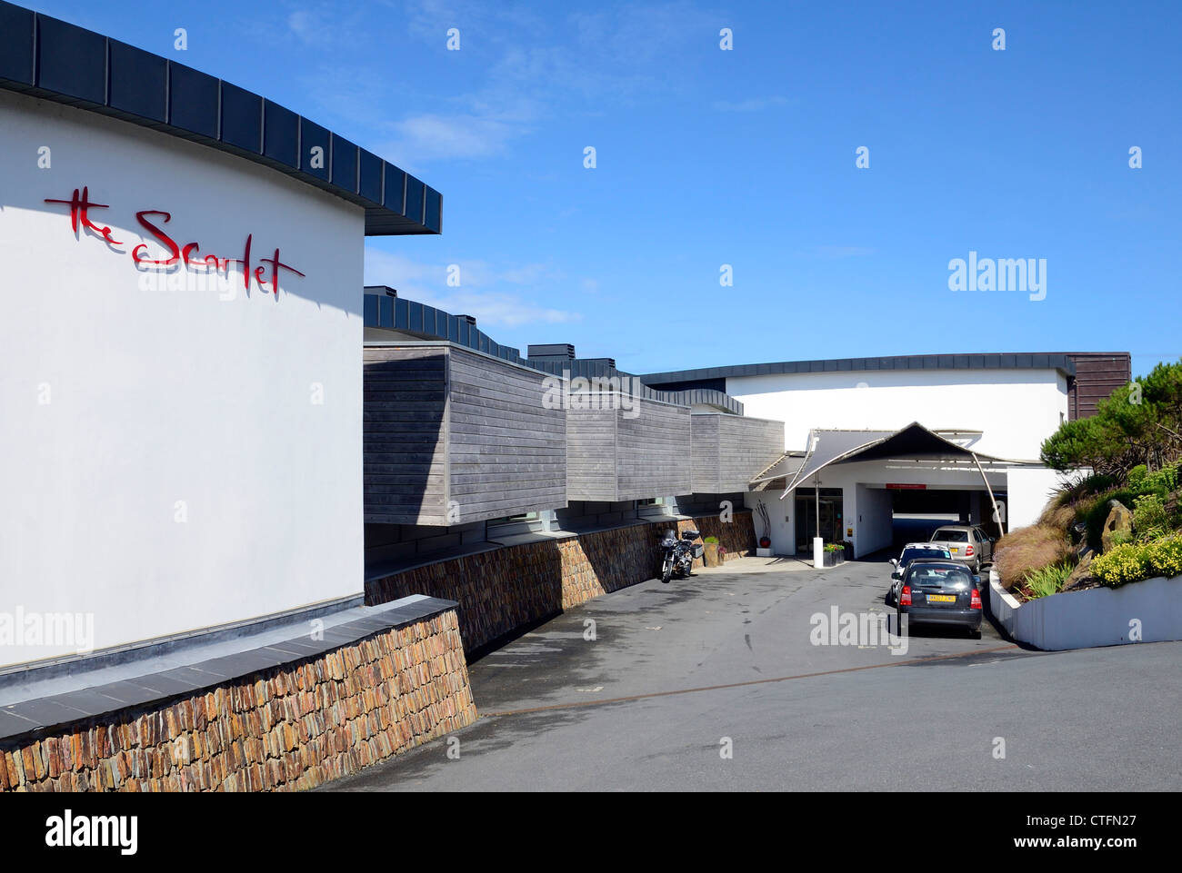 Das Scarlet Eco Hotel in Mawgan Porth in Cornwall, England, Vereinigtes Königreich Stockfoto