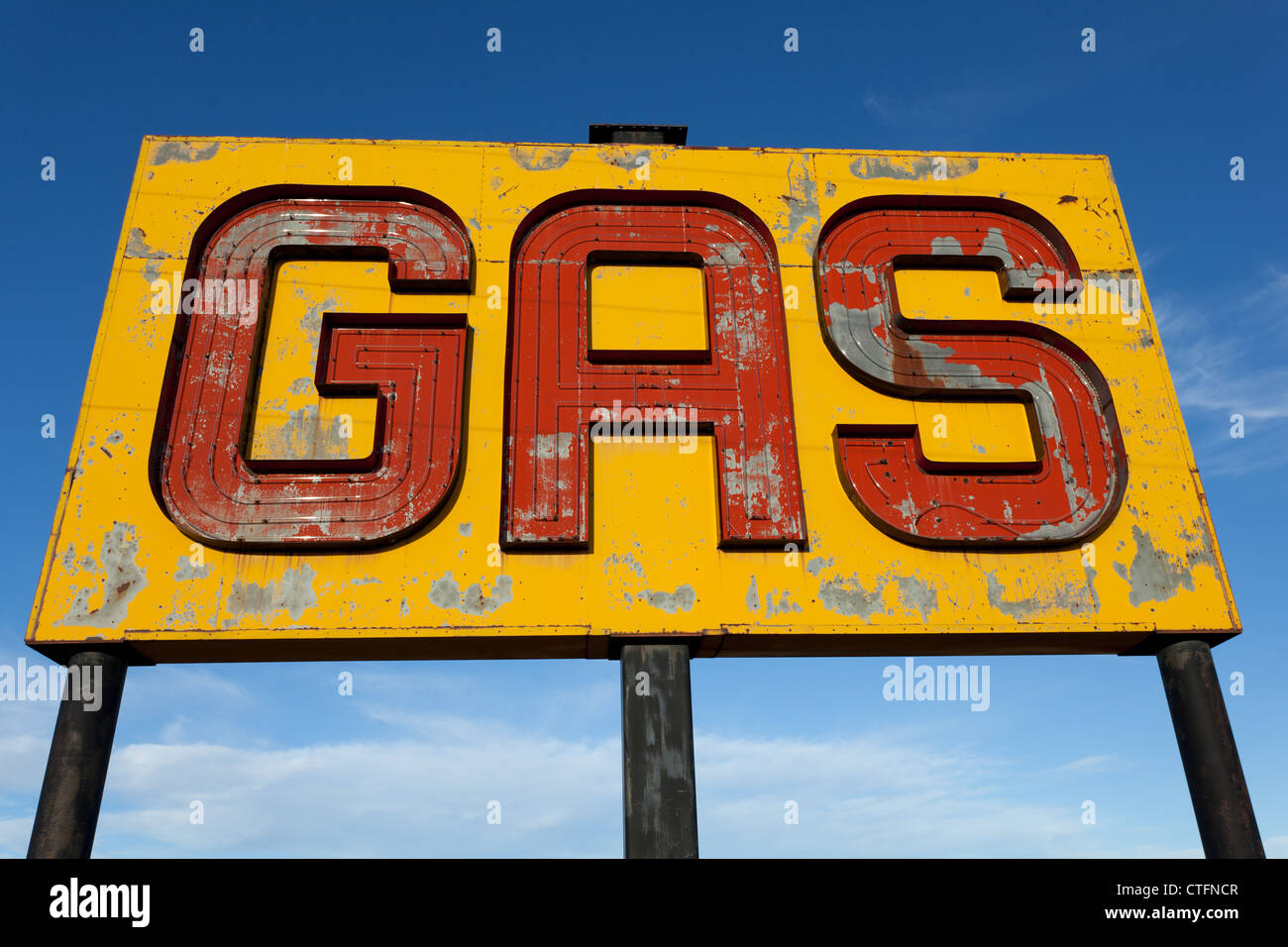 Ein antikes, Vintage Gas-Zeichen auf der Route 66 Stockfoto